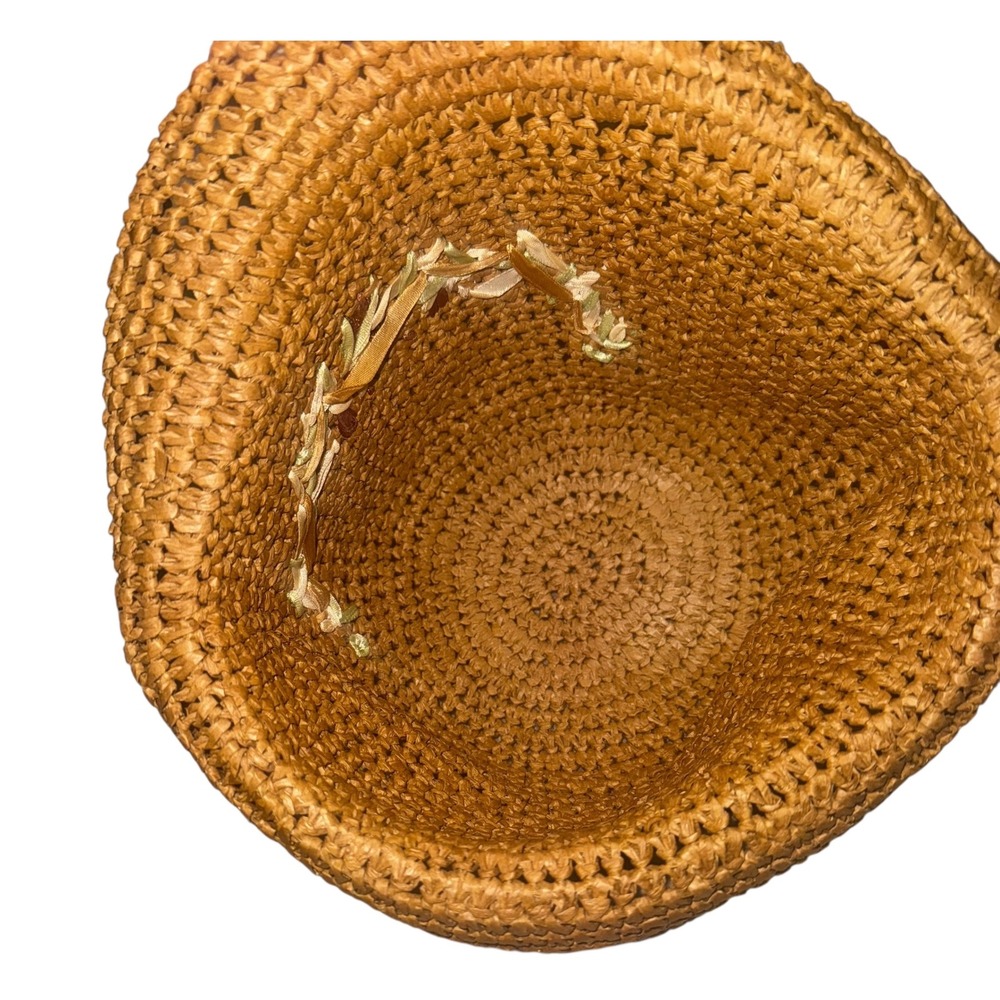 Woven Straw Bucket Hat Floral Embellishment Flowers Summer Beach Vacation Women - Picture 6 of 8